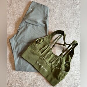 NVGTN Leggings & Ribbed Sports Bra Set – XS/S – Mist Green Bundle